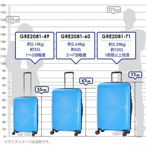 シフレ siffler グリーンワークス GRE2081-49 (35L) 機内持ち込み可能 ファスナータイプ 1～3泊用 スーツケース