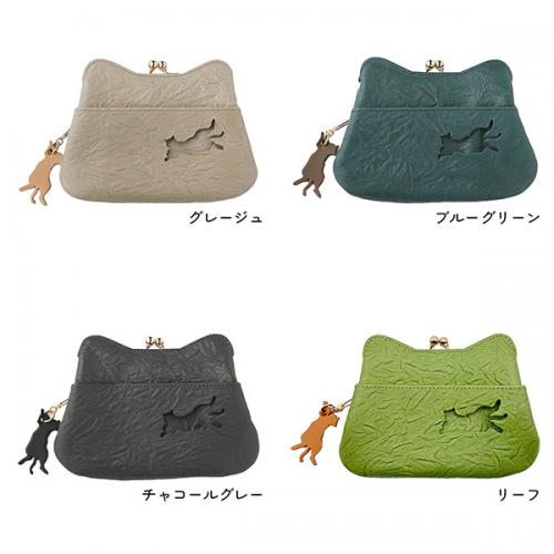 aoneco アオネコ 財布 がま口ミニウォレット 日本製 保護ネコ支援 寄付チケット付 waji 本革 レザー 日本製 ネコ 猫 ねこ アニマル お祝い ギフト プレゼント an002