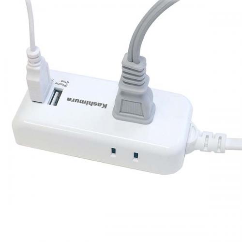 カシムラ 国内・海外兼用2口電源タップ Aタイプ 2USB 2.1A 1m TI-174