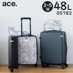 ace. /HAyU×ace. パキラ (48L) 内装ネコ柄 ファスナータイプ スーツケース 3～5泊用 3辺合計131cm 手荷物預け入れサイズ 05782