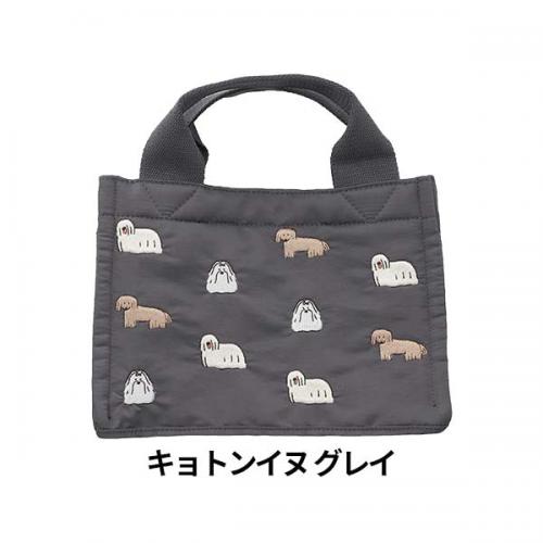 フレンズヒル パテッドスクエアトート 中綿入り 刺しゅう 犬 猫 いぬ ねこ ゆるい サブバッグ