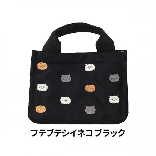 フレンズヒル パテッドスクエアトート 中綿入り 刺しゅう 犬 猫 いぬ ねこ ゆるい サブバッグ