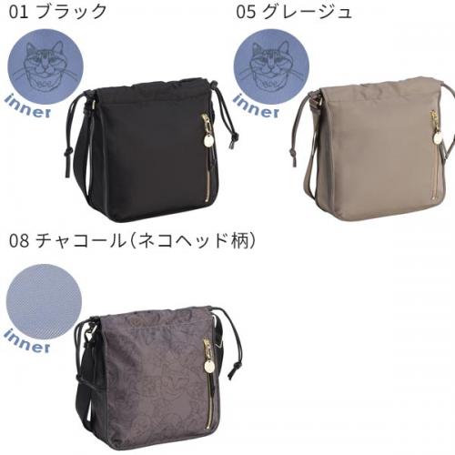 ace. /HAyU×ace. ユッカ 縦型ショルダーバッグ ネコ柄 ファスナー開閉 巾着 17833