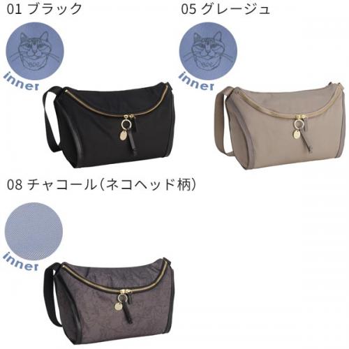 ace. /HAyU×ace. ユッカ ボディバッグ 大寸 L ネコ柄 ファスナー開閉 17835
